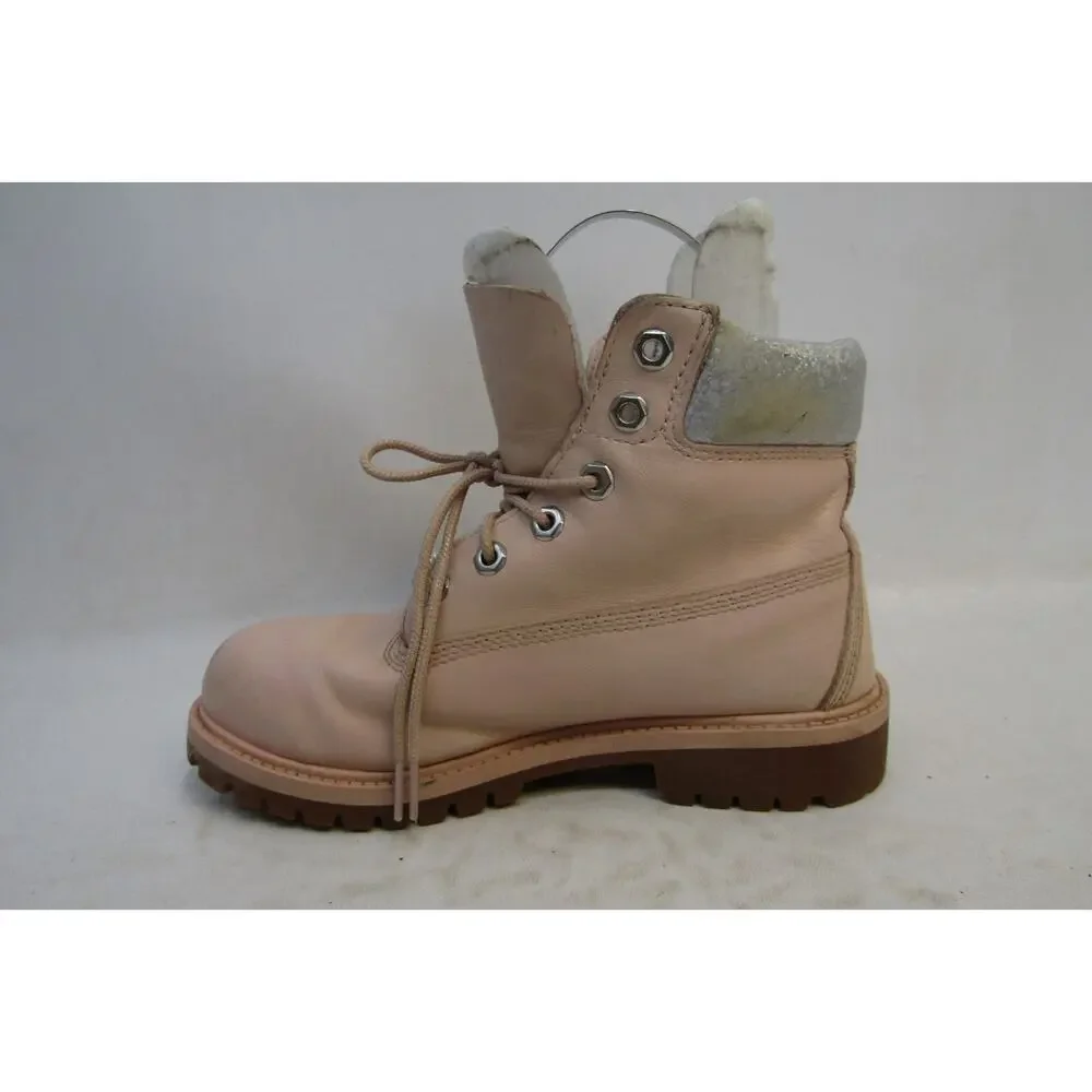 Timberland Youth Size 4 M Pink Leather Glitter Lace Up Ankle Casual Boots